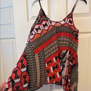 Bisou Bisou Red and Black Asymmetrical Graphic Camisole